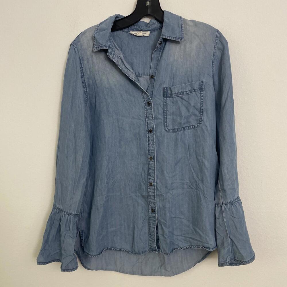 Beach Lunch Lounge Shirt  Button Down Blouse chambray size S